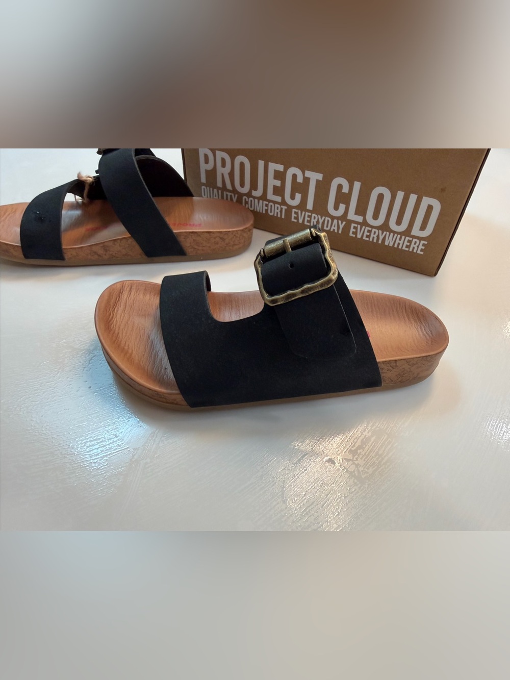 Project Cloud Kids Black Slide Sandals with Adjustable Buckle